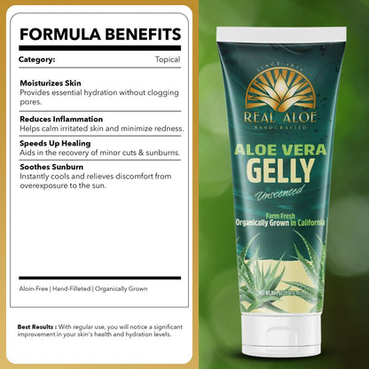 Real Aloe Aloe Vera Gelly (236 ml) | Bio-Innenblatt-Aloe für Gesicht, Haut & Haare | Ungiftig, nicht klebrig | After Sun & tägliche Feuchtigkeitspflege