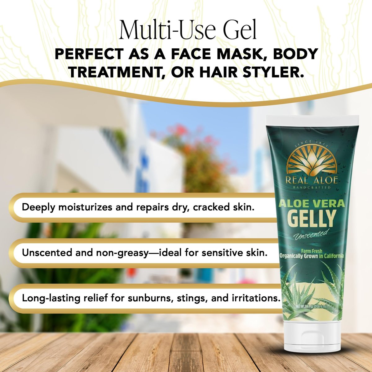 Real Aloe Aloe Vera Gelly (236 ml) | Bio-Innenblatt-Aloe für Gesicht, Haut & Haare | Ungiftig, nicht klebrig | After Sun & tägliche Feuchtigkeitspflege