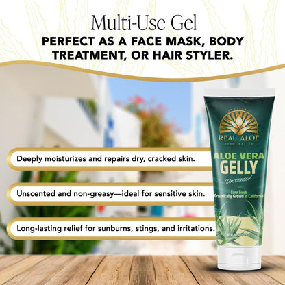 Real Aloe Aloe Vera Gelly (236 ml) | Bio-Innenblatt-Aloe für Gesicht, Haut & Haare | Ungiftig, nicht klebrig | After Sun & tägliche Feuchtigkeitspflege