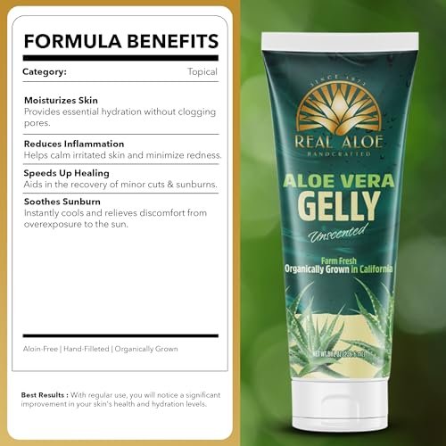 Real Aloe Aloe Vera Gelly (236 ml) | Bio-Innenblatt-Aloe für Gesicht, Haut & Haare | Ungiftig, nicht klebrig | After Sun & tägliche Feuchtigkeitspflege