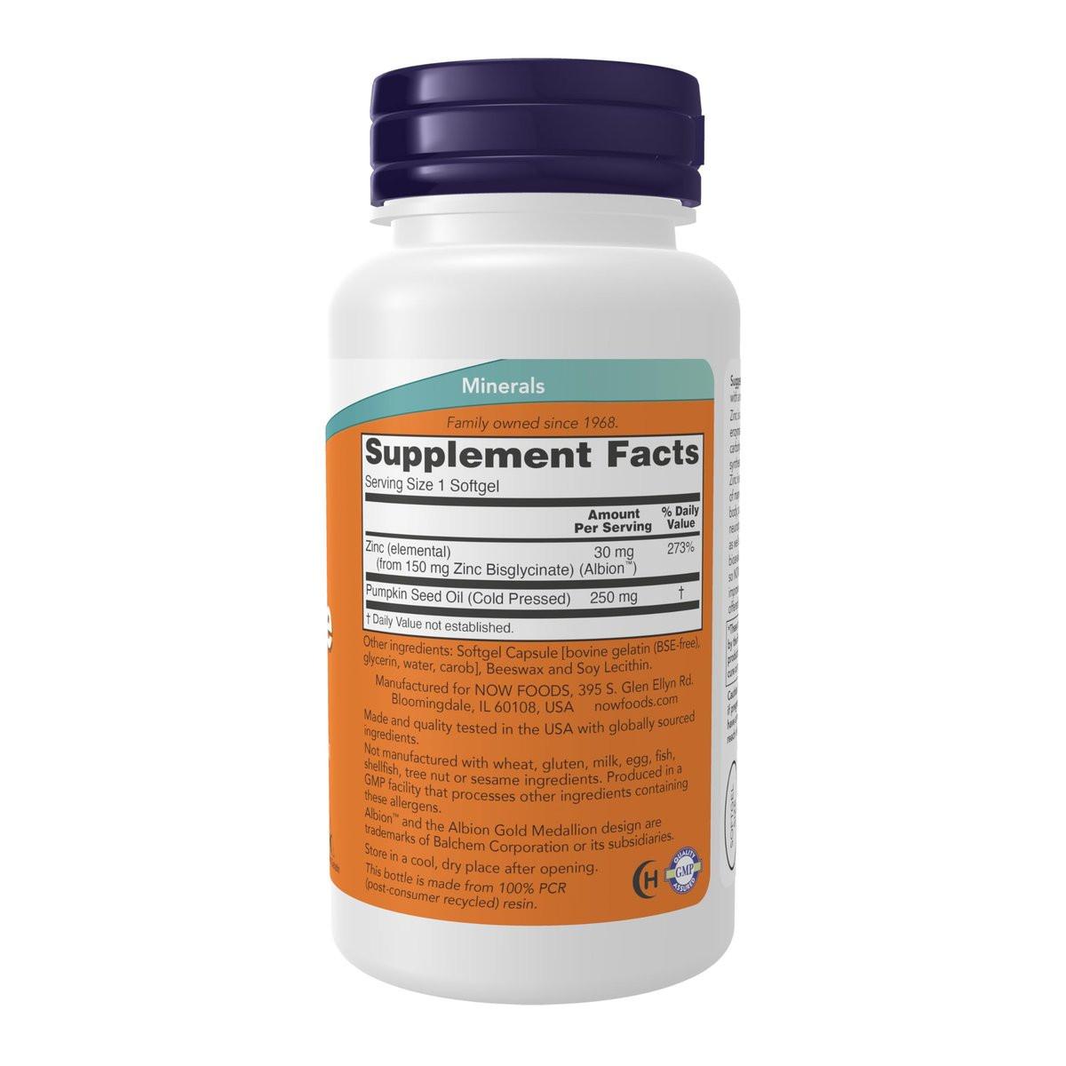 NOW Foods Zinkglycinat mit Kürbiskernöl – 120 Softgels für die Prostata-Gesundheit