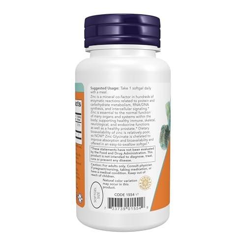 NOW Foods Zinkglycinat mit Kürbiskernöl – 120 Softgels für die Prostata-Gesundheit