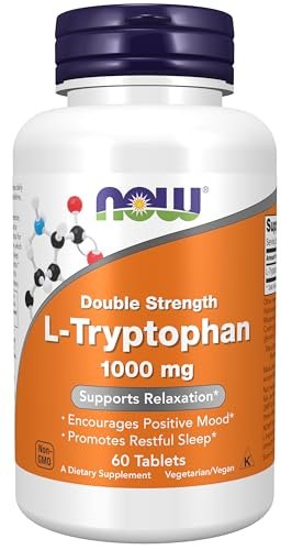 NOW Foods L-Tryptophan 1000 mg, Doppelte Stärke, Fördert positive Stimmung*, Unterstützt Entspannung*, 60 Tabletten