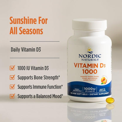Nordic Naturals Vitamin D3 1000 IE, Orange – 120 Mini-Weichkapseln – Unterstützt Knochen, Stimmung & Immunsystem – Non-GMO