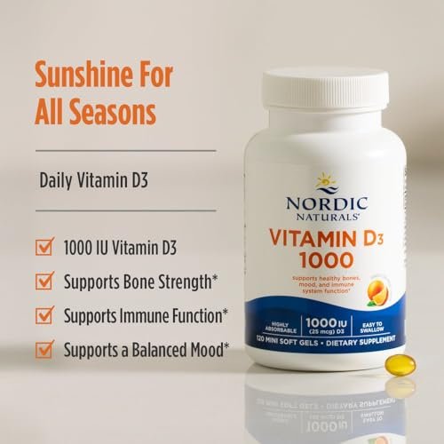 Nordic Naturals Vitamin D3 1000 IE, Orange – 120 Mini-Weichkapseln – Unterstützt Knochen, Stimmung & Immunsystem – Non-GMO