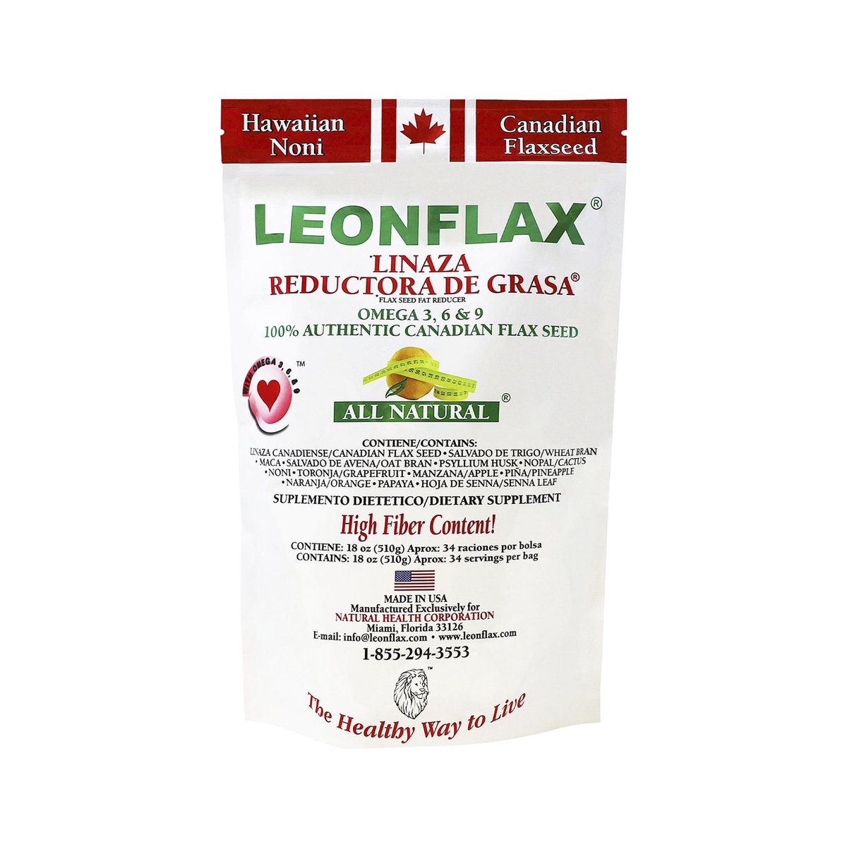 Leonflax 100% Echtes Kanadisches Leinsamen – Ballaststoffreiches Nahrungsergänzungsmittel für die Verdauungsgesundheit, 510 g (18 Unzen) Beutel