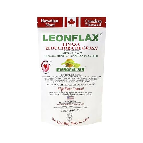 Leonflax 100% Echtes Kanadisches Leinsamen – Ballaststoffreiches Nahrungsergänzungsmittel für die Verdauungsgesundheit, 510 g (18 Unzen) Beutel