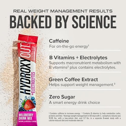 Hydroxycut Getränkepulver – Fortschrittliche Ergebnisse – Stoffwechsel- & Energieunterstützung – C. Canephora Robusta Extrakt, 135 mg Koffein & B-Vitamine – für Männer & Frauen – Wildberry Blast – 21 Portionsbeutel