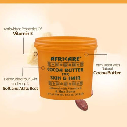 COCOCARE - Africare Kakaobutter 10,5 Unzen - Für Haut und Haar - Angereichert mit Vitamin E und Sheabutter