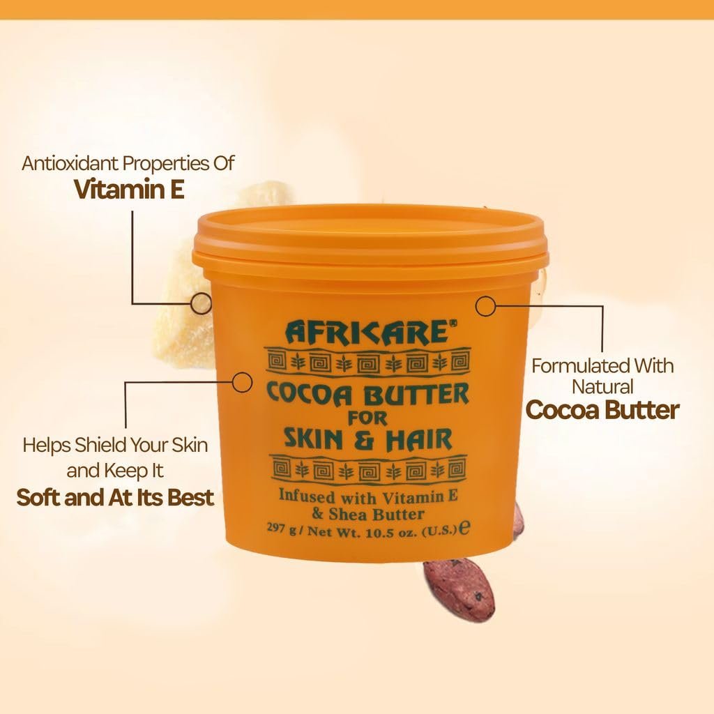 COCOCARE - Africare Kakaobutter 10,5 Unzen - Für Haut und Haar - Angereichert mit Vitamin E und Sheabutter