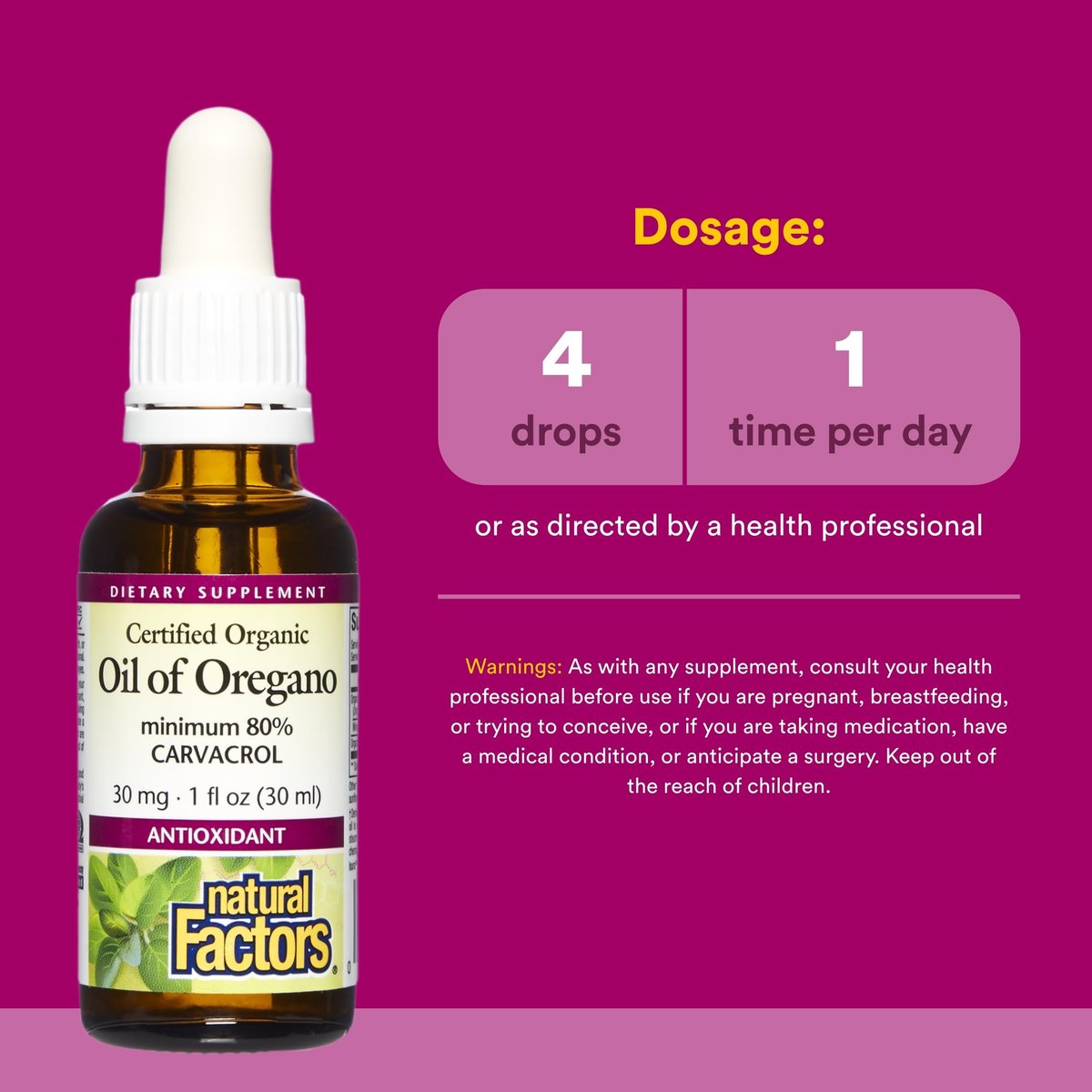Natural Factors Oreganoöl – Flüssiges Antioxidans für die Immununterstützung, 30 ml