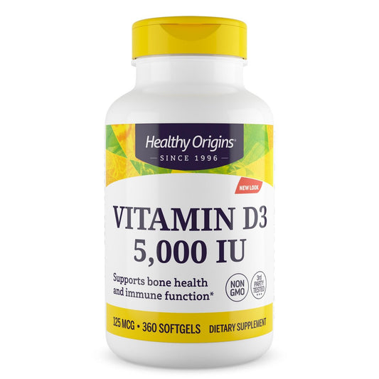 Healthy Origins Vitamin D3 (Lanolin) 5.000 IE Weichkapseln – Knochengesundheit & Immununterstützung – Leicht absorbierbares Vitamin-D-Präparat – glutenfrei – 360 Weichkapseln