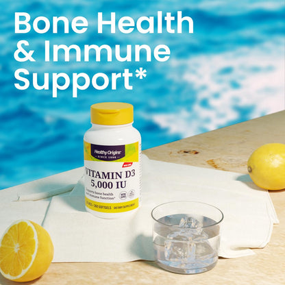 Healthy Origins Vitamin D3 (Lanolin) 5.000 IE Weichkapseln – Knochengesundheit & Immununterstützung – Leicht absorbierbares Vitamin-D-Präparat – glutenfrei – 360 Weichkapseln