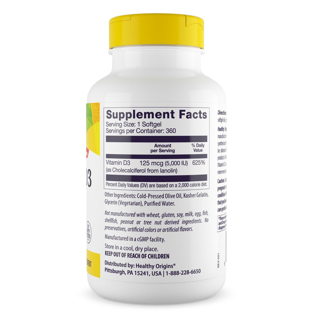 Healthy Origins Vitamin D3 (Lanolin) 5.000 IE Weichkapseln – Knochengesundheit & Immununterstützung – Leicht absorbierbares Vitamin-D-Präparat – glutenfrei – 360 Weichkapseln
