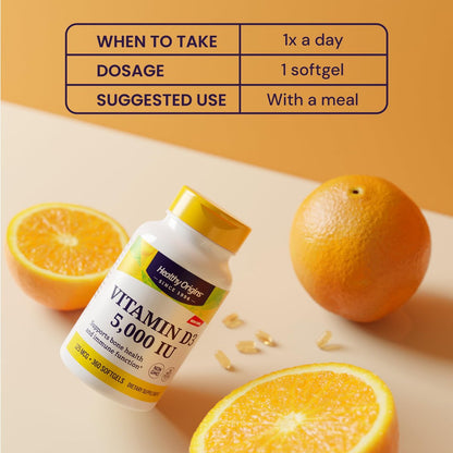 Healthy Origins Vitamin D3 (Lanolin) 5.000 IE Weichkapseln – Knochengesundheit & Immununterstützung – Leicht absorbierbares Vitamin-D-Präparat – glutenfrei – 360 Weichkapseln