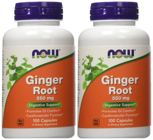 NOW Foods Ingwerwurzel 550 mg, 100 Kapseln (2er-Pack) - Hochdosiertes Nahrungsergänzungsmittel