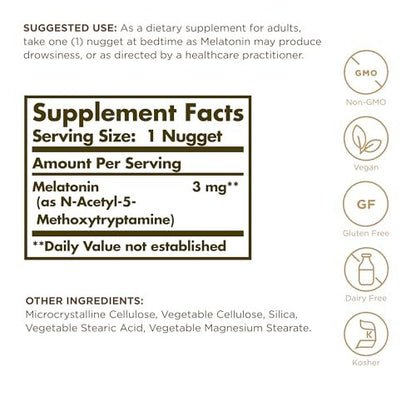 Solgar Melatonin 3 mg Nuggets – 120 Tabletten – Schlafunterstützung & Jetlag