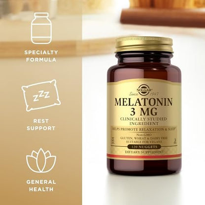 Solgar Melatonin 3 mg Nuggets – 120 Tabletten – Schlafunterstützung & Jetlag