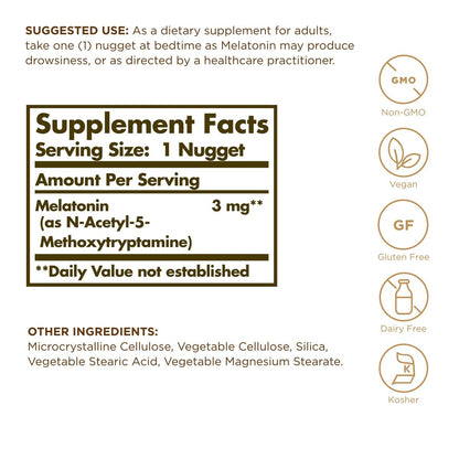 Solgar Melatonin 3 mg Nuggets – 120 Tabletten – Schlafunterstützung & Jetlag