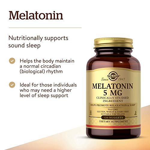 Solgar Melatonin 5 mg, 120 Nuggets – Fördert Entspannung & erholsamen Schlaf – klinisch getestetes Melatonin – vegan, glutenfrei, laktosefrei, koscher – 120 Portionen