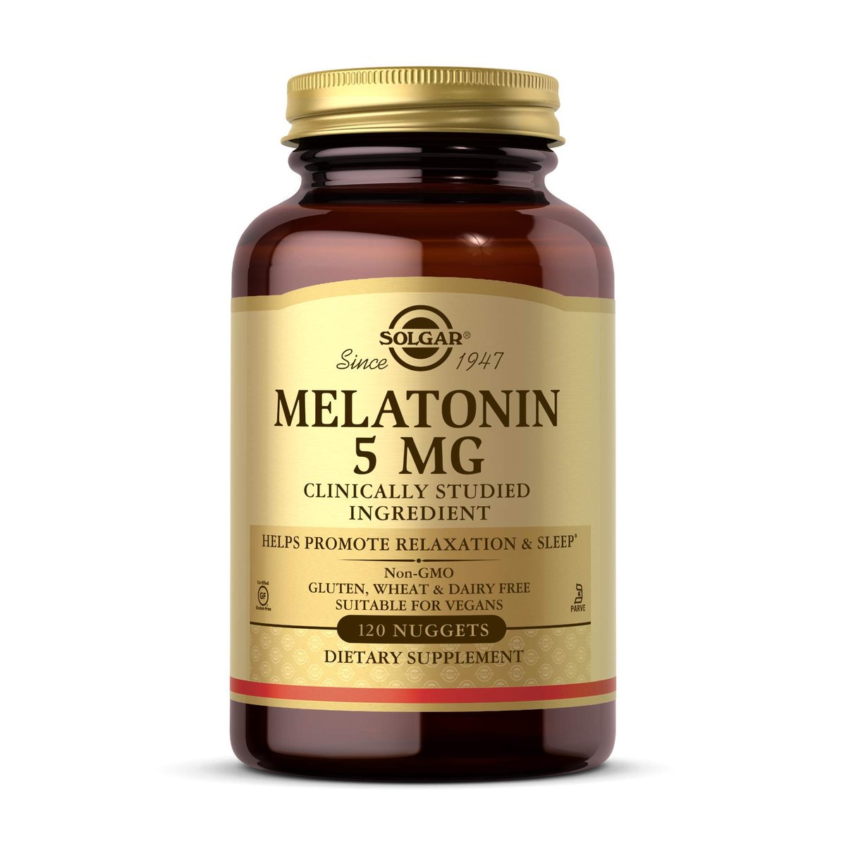 Solgar Melatonin 5 mg, 120 Nuggets – Fördert Entspannung & erholsamen Schlaf – klinisch getestetes Melatonin – vegan, glutenfrei, laktosefrei, koscher – 120 Portionen