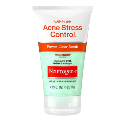 Neutrogena Oil-Free Acne Stress Control Power-Clear Scrub mit 2% Salicylsäure für zu Akne neigende Haut, Peeling-Gesichtspeeling, 125 ml