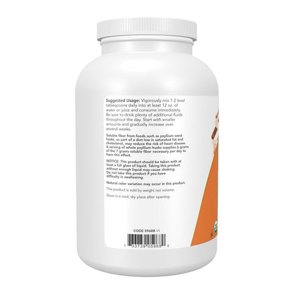 NOW Foods Bio Flohsamenschalen, ganz, zertifiziert biologisch, nicht gentechnisch verändert, lösliche Ballaststoffe, 340 g (12 Unzen)