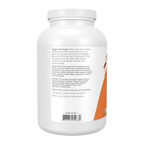 NOW Foods Bio Flohsamenschalen, ganz, zertifiziert biologisch, nicht gentechnisch verändert, lösliche Ballaststoffe, 340 g (12 Unzen)
