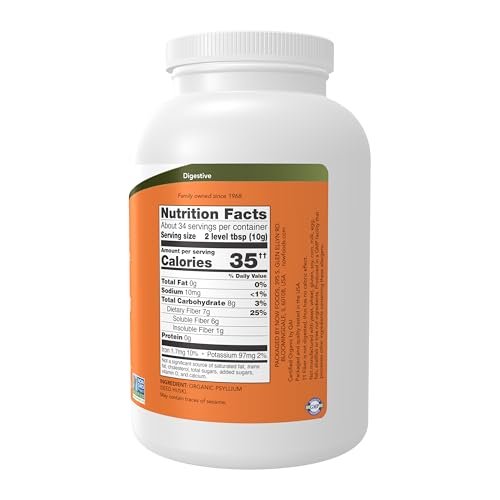 NOW Foods Bio Flohsamenschalen, ganz, zertifiziert biologisch, nicht gentechnisch verändert, lösliche Ballaststoffe, 340 g (12 Unzen)