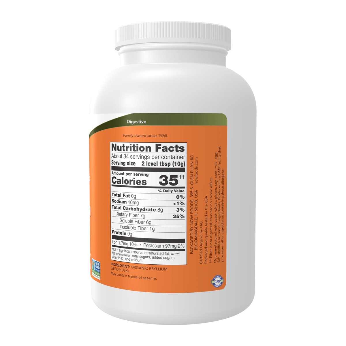 NOW Foods Bio Flohsamenschalen, ganz, zertifiziert biologisch, nicht gentechnisch verändert, lösliche Ballaststoffe, 340 g (12 Unzen)