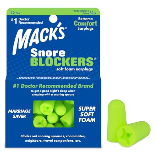 Mack’s Snore Blockers Ohrstöpsel aus weichem Schaumstoff, 12 Paar – 32 dB NRR, 37 dB SNR – Bequeme Ohrenstöpsel für Schlafen, Schnarchen, lauten Lärm und Reisen