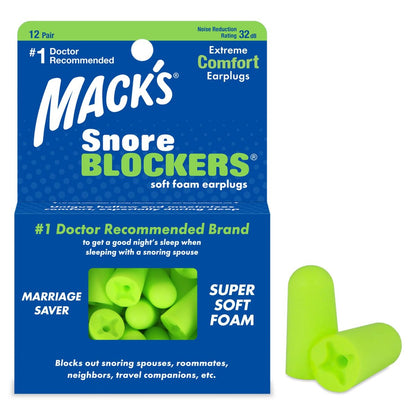 Mack’s Snore Blockers Ohrstöpsel aus weichem Schaumstoff, 12 Paar – 32 dB NRR, 37 dB SNR – Bequeme Ohrenstöpsel für Schlafen, Schnarchen, lauten Lärm und Reisen