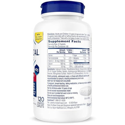 Citracal Maximum Plus Calcium Supplement – Calciumcitrat mit Vitamin D3, Zink & essentiellen Mineralien zur Unterstützung der Knochengesundheit, ab 12 Jahren, 120 Kapseln (Verpackung kann variieren)