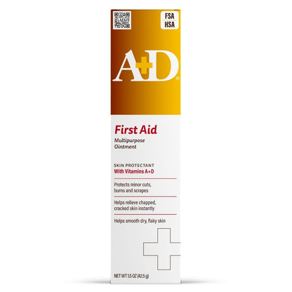 A+D Erste Hilfe Heilsalbe – Feuchtigkeitsspendender Hautschutz für trockene, rissige Fersen, Ellbogen, Hände und Lippen – Nach dem Händewaschen verwenden, Verpackung kann variieren, Mehrfarbig – 1,5 oz Tube