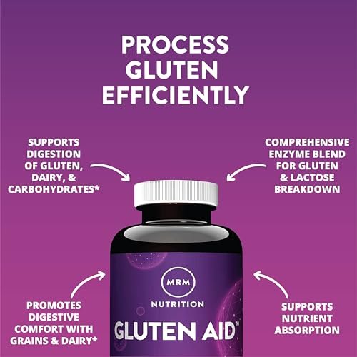 MRM Nutrition Gluten-Aid – Verdauungsenzyme für gesunde Gluten- und Milchverdauung, Darmgesundheit für Frauen und Männer, hilft bei gelegentlichen Verdauungsbeschwerden, glutenfrei – 60 Portionen