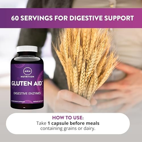 MRM Nutrition Gluten-Aid – Verdauungsenzyme für gesunde Gluten- und Milchverdauung, Darmgesundheit für Frauen und Männer, hilft bei gelegentlichen Verdauungsbeschwerden, glutenfrei – 60 Portionen
