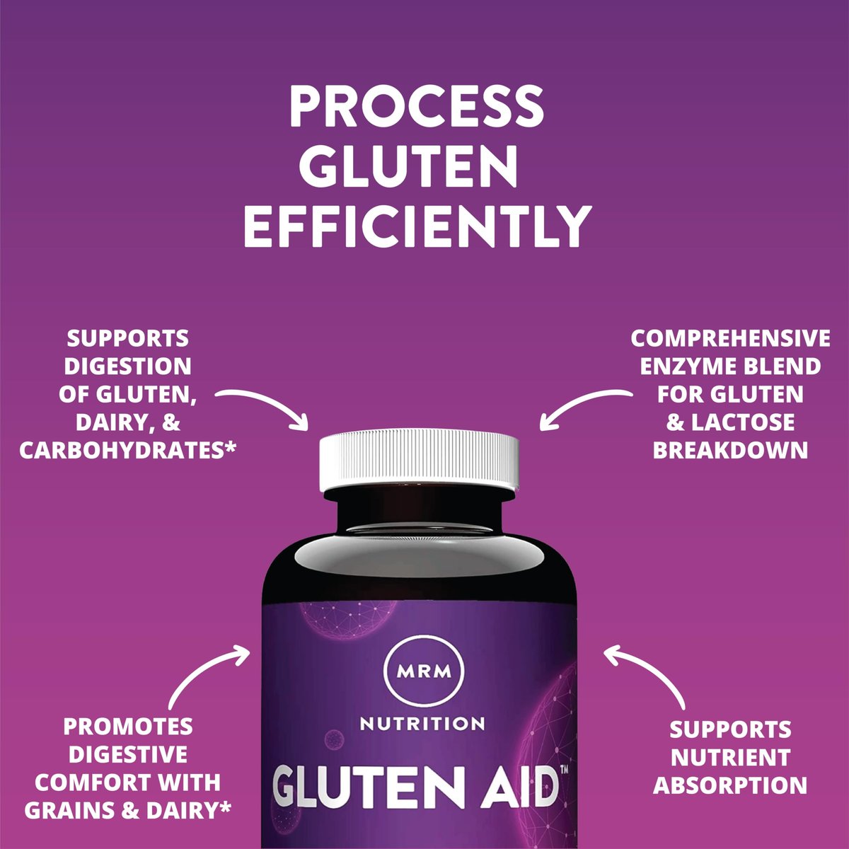 MRM Nutrition Gluten-Aid – Verdauungsenzyme für gesunde Gluten- und Milchverdauung, Darmgesundheit für Frauen und Männer, hilft bei gelegentlichen Verdauungsbeschwerden, glutenfrei – 60 Portionen
