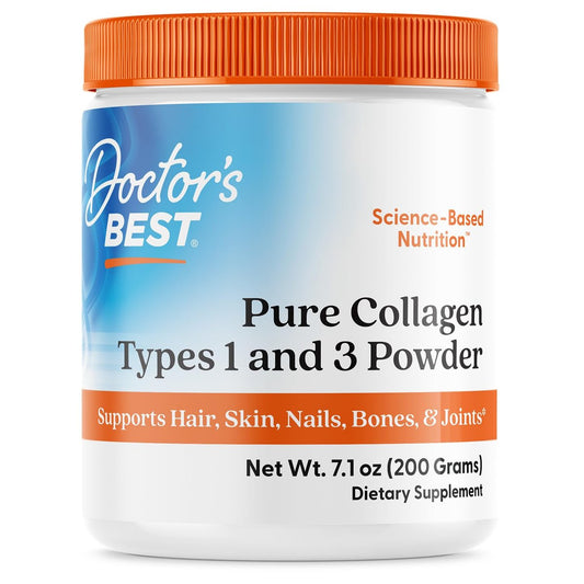 Doctor's Best Reines Kollagen Typ 1 & 3 – Fördert gesunde Haut, Haare & Nägel, unterstützt Knochen & Gelenke, 7,1 Unzen (1er-Pack)