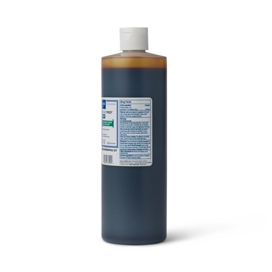 Medline Povidon-Iod-Lösung, 500 ml – 10% Povidon-Iod, 1% verfügbares Iod – Chirurgisches & Erste-Hilfe-Antiseptikum