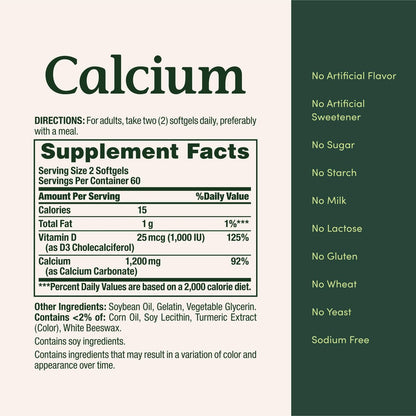 Nature’s Bounty Calcium 1200 mg mit Vitamin D3 – 220 Softgels für Knochengesundheit und Immununterstützung