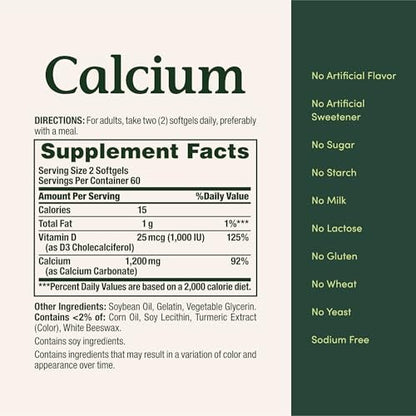 Nature’s Bounty Calcium 1200 mg mit Vitamin D3 – 220 Softgels für Knochengesundheit und Immununterstützung