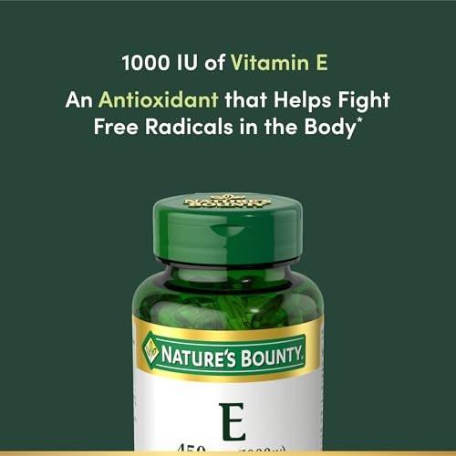 Nature's Bounty Vitamin E 1000 IE Weichkapseln – Unterstützt die antioxidative Gesundheit und das Immunsystem, 1 Portion pro Tag, glutenfrei, 60 Weichkapseln (1er Pack)