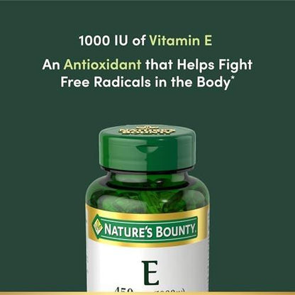 Nature's Bounty Vitamin E 1000 IE Weichkapseln – Unterstützt die antioxidative Gesundheit und das Immunsystem, 1 Portion pro Tag, glutenfrei, 60 Weichkapseln (1er Pack)