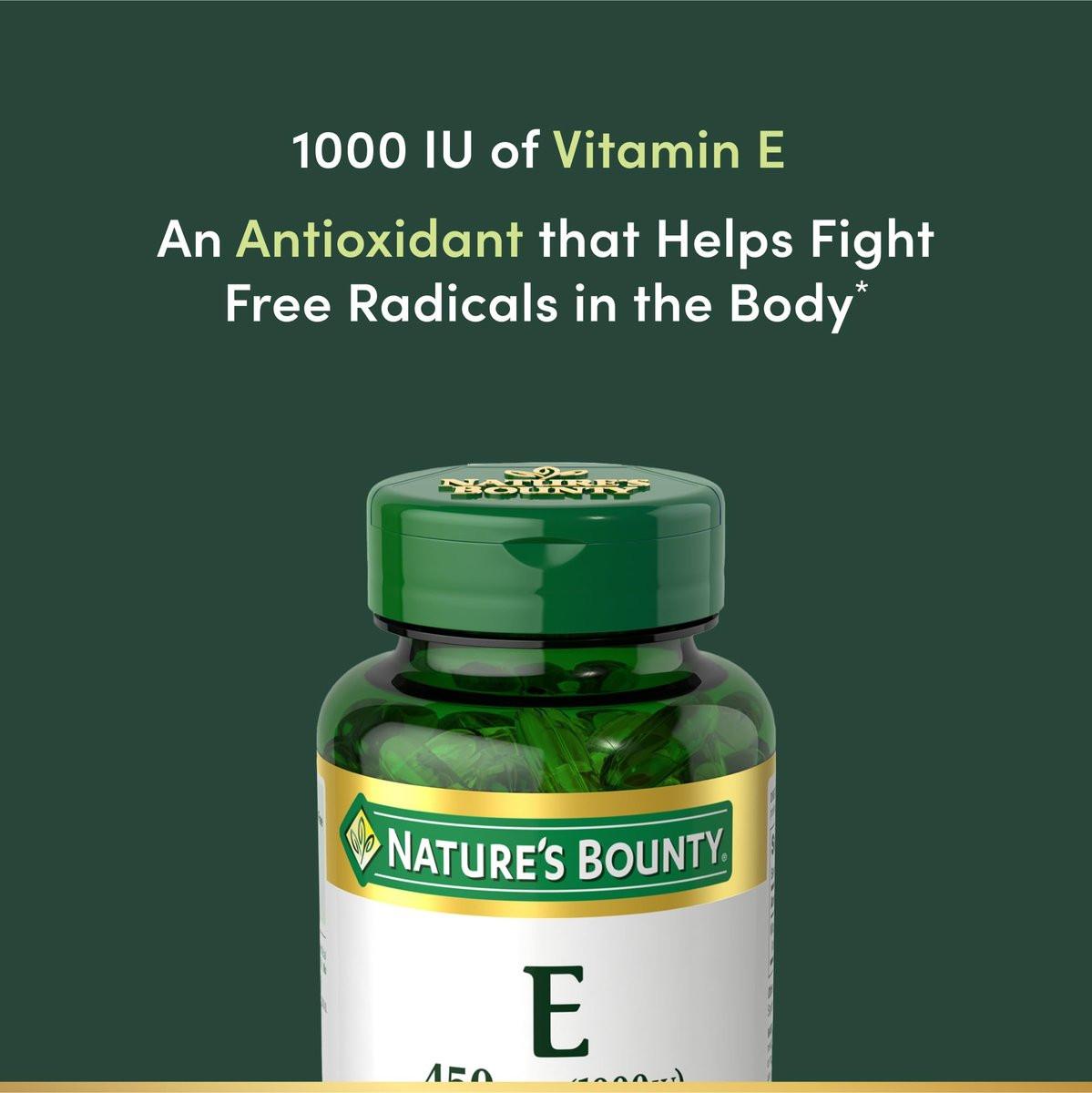 Nature's Bounty Vitamin E 1000 IE Weichkapseln – Unterstützt die antioxidative Gesundheit und das Immunsystem, 1 Portion pro Tag, glutenfrei, 60 Weichkapseln (1er Pack)