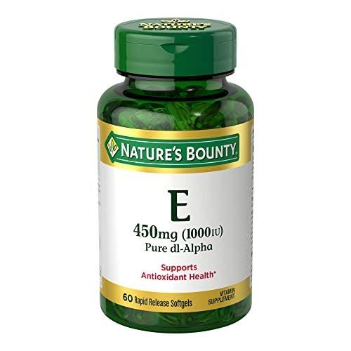 Nature's Bounty Vitamin E 1000 IE Weichkapseln – Unterstützt die antioxidative Gesundheit und das Immunsystem, 1 Portion pro Tag, glutenfrei, 60 Weichkapseln (1er Pack)