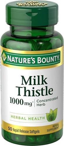 Nature's Bounty Mariendistel 1000 mg, Kräuterergänzung, tägliche Unterstützung, glutenfrei, Rapid Release Weichkapseln, 50 Stück