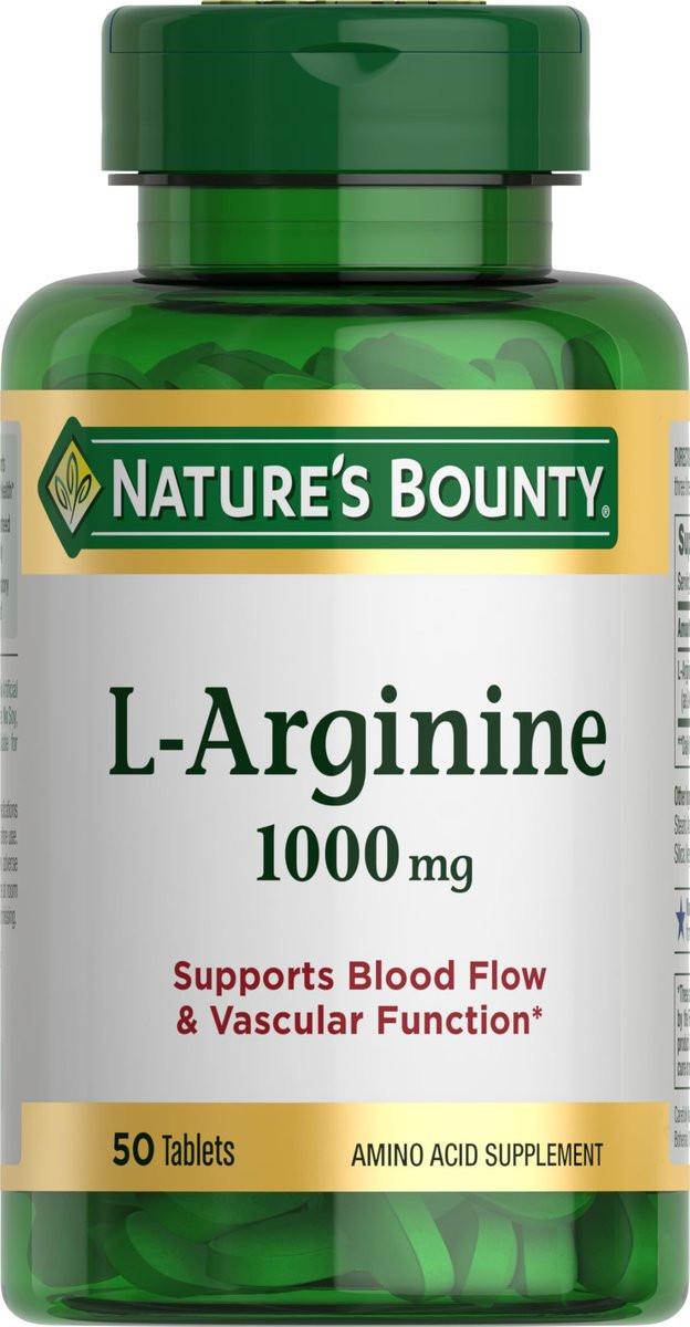 Nature’s Bounty L-Arginin 1000 mg – Unterstützt die Durchblutung und Gefäßfunktion – Nicht-GVO, glutenfrei, 50 Tabletten