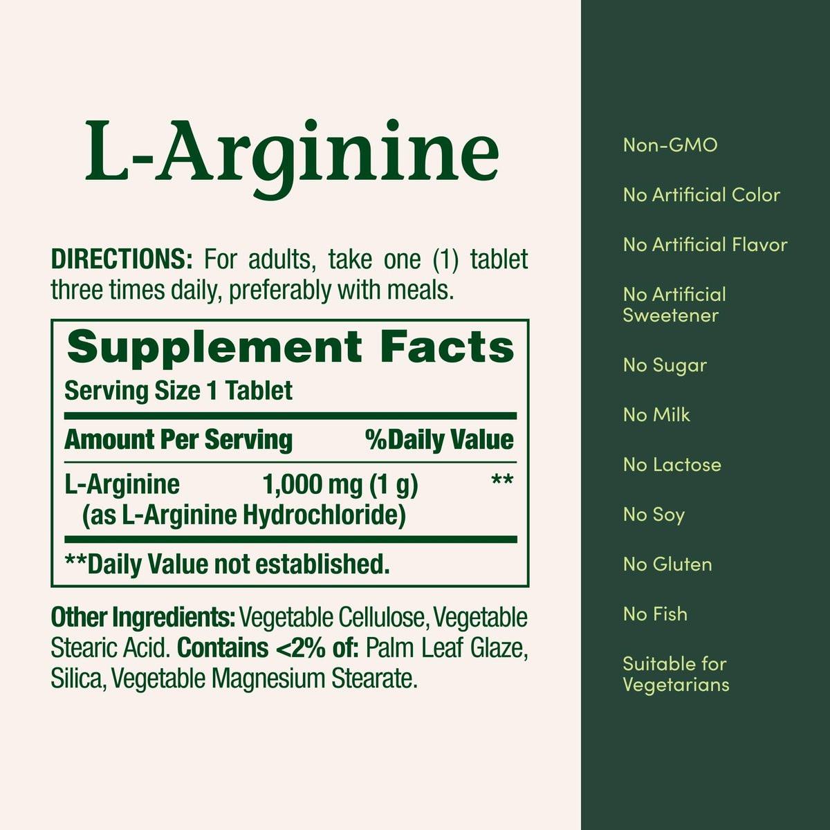 Nature’s Bounty L-Arginin 1000 mg – Unterstützt die Durchblutung und Gefäßfunktion – Nicht-GVO, glutenfrei, 50 Tabletten