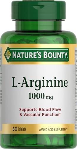 Nature’s Bounty L-Arginin 1000 mg – Unterstützt die Durchblutung und Gefäßfunktion – Nicht-GVO, glutenfrei, 50 Tabletten