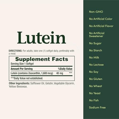 Nature's Bounty Lutein 40 mg – 30 Softgels für die Augengesundheit & Sehkraft